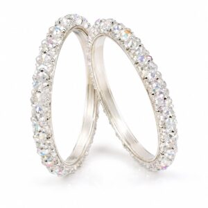 Crystal Glass Bangle Set for Women (Set of 2) | Silver Plated Sparkling Chudi | Traditional Ethnic Bridal & Party Wear Bangles